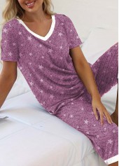 Purple Star Print Short Sleeve Lounge Top and Pants | thumb picture 