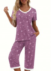 Purple Star Print Short Sleeve Lounge Top and Pants | thumb picture 