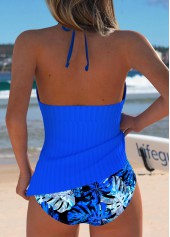 Mid Waisted Leaf Print Royal Blue Tankini Set | thumb picture 
