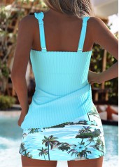 Mid Waisted Tropical Plants Print Cyan Tankini Set | thumb picture 