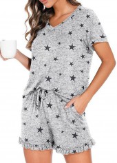 Grey Star Print Short Sleeve Lounge Top and Shorts