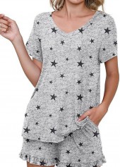 Grey Star Print Short Sleeve Lounge Top and Shorts | thumb picture 