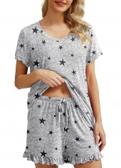 Grey Star Print Short Sleeve Lounge Top and Shorts | thumb picture 