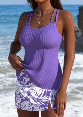 Mid Waisted Tropical Plants Print Purple Tankini Set | thumb picture 