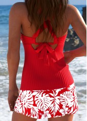 Mid Waisted Tropical Plants Print Red Tankini Set | thumb picture 