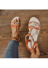 Orange Tribal Print Round Toe Falt Sandals