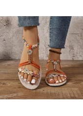 Orange Tribal Print Round Toe Falt Sandals | thumb picture 