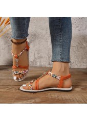 Orange Tribal Print Round Toe Falt Sandals | thumb picture 