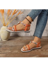 Orange Tribal Print Round Toe Falt Sandals | thumb picture 