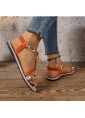 Orange Tribal Print Round Toe Falt Sandals | thumb picture 