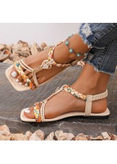 Beige Tribal Print Peep Toe Falt | thumb picture 