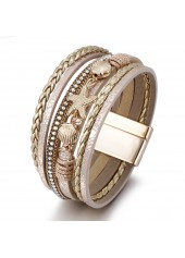 Champagne Starfish Shell Faux Leather Bangle