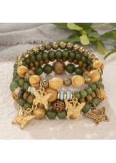 Olive Green Butterfly Alloy Bracelet Set