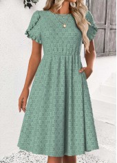 Sage Green Short Sleeve Round Neck Dress