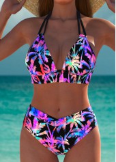 Mid Waisted Tropical Plants Print Multi Color Bikini Set | thumb picture 