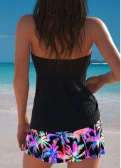 Mid Waisted Tropical Plants Print Multi Color Tankini Set | thumb picture 