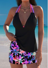 Mid Waisted Tropical Plants Print Multi Color Tankini Set | thumb picture 