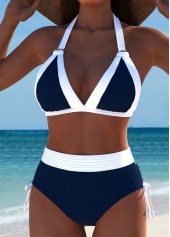 Mid Waisted Navy V-Neck Bikini Set | thumb picture 