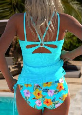 Mid Waisted Tropical Plants Print Cyan Tankini Set | thumb picture 