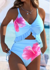 Floral Print Light Blue One Piece Swimwear | thumb picture 