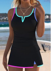 Mid Waisted Contrast Piping Black Tankini Set | thumb picture 