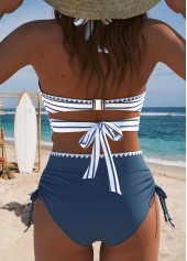 High Waisted Striped Dusty Blue Bikini Set | thumb picture 