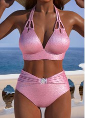 Mid Waisted Tie Pink Bikini Set