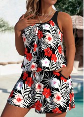 Floral Print Black One Piece Swimwear