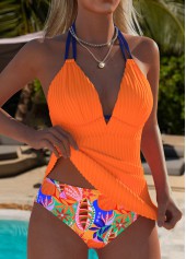 Mid Waisted Tropical Plants Print Orange Tankini Set | thumb picture 
