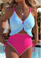 Blue Contrast Piping One Piece Swimwear
