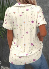 Beige Ditsy Floral Print Short Sleeve Shirt Collar Blouse | thumb picture 