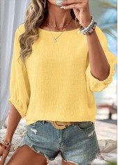 Light Yellow 3/4 Sleeve Round Neck Blouse