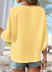 Light Yellow 3/4 Sleeve Round Neck Blouse