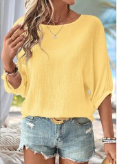 Light Yellow 3/4 Sleeve Round Neck Blouse