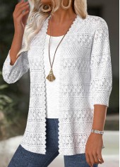 White 3/4 Sleeve Texture Light Cardigan