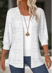 White 3/4 Sleeve Texture Light Cardigan | thumb picture 