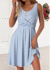 Dusty Blue Short Sleeveless Round Neck Dress