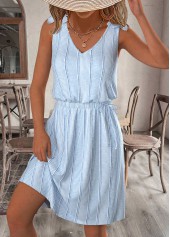 Light Blue Short Sleeveless V Neck Dress