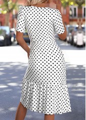 White Polka Dot Short Sleeve V Neck Dress | thumb picture 