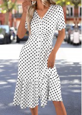 White Polka Dot Short Sleeve V Neck Dress | thumb picture 