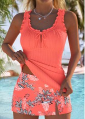 Mid Waisted Floral Print Coral Tankini Set | thumb picture 