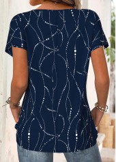 Navy Geometric Print Short Sleeve Round Neck T Shirt | thumb picture 
