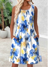 Multi Color Floral Print Sleeveless Scoop Neck Dress
