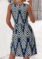 Navy Chevron Print Short Sleeveless Round Neck Dress | thumb picture 