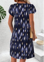 Navy Geometric Print Short Split Neck Dress | thumb picture 