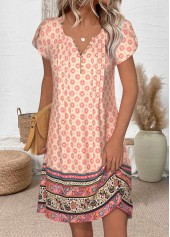 Multi Color Random Floral Print Short Split Neck Dress | thumb picture 