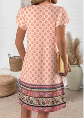 Multi Color Random Floral Print Short Split Neck Dress | thumb picture 