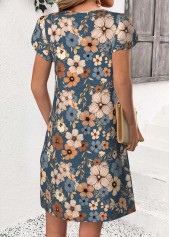 Multi Color Floral Print Short Split Neck Dress | thumb picture 
