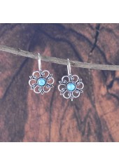 Silver Alloy Detail Flower Shape Earrings