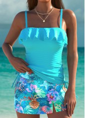 Mid Waisted Marine Life Print Cyan Tankini Set | thumb picture 